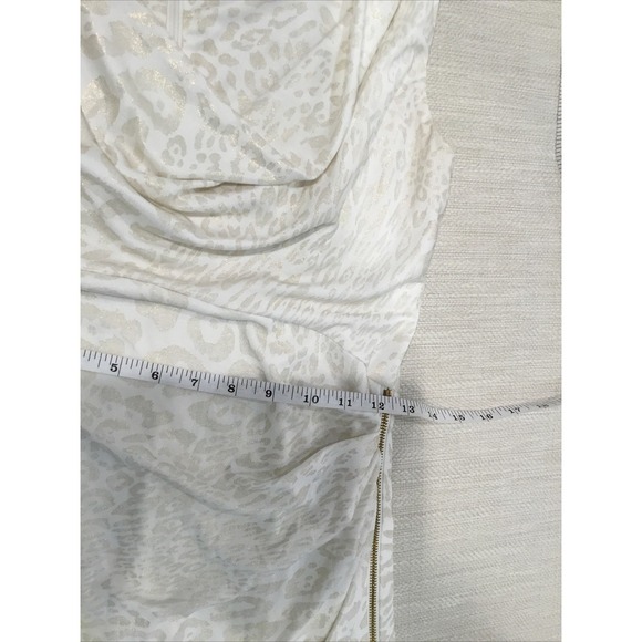 cache dress Xs Cream gold leopard print Cowl neck zipper Rebelchic glam rock - Picture 13 of 14